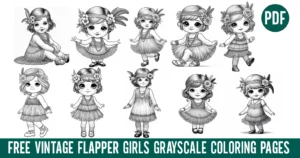 vintage flapper baby girls grayscale coloring pages for adults printable pdf